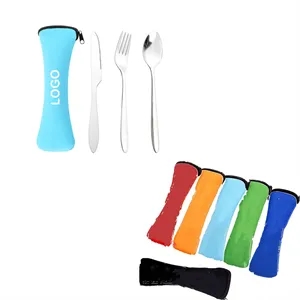 Black Portable Tableware Bag Outdoor Travel Camping Cutlery 