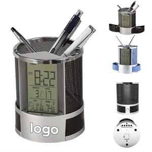 Digital Alarm Clock Pen Holder with Calendar | https://www.bestnamebadges.com