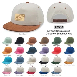5 Panel Unstructed Corduroy Snapback Hat