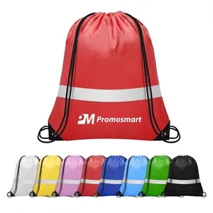 Polyester Drawstring Backpack with Reflective Strip | https://www.bestnamebadges.com