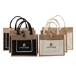Reusable Jute Tote Bag with Front Pocket | https://www.bestnamebadges.com