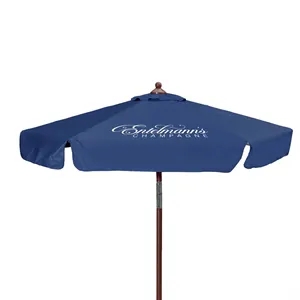 7' Wood Look Tilting Market Umbrella Kit With Valance 1 Imp