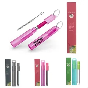 Custom Straws Foldable Stainless Steel Straw Set with Case | https://www.bestnamebadges.com