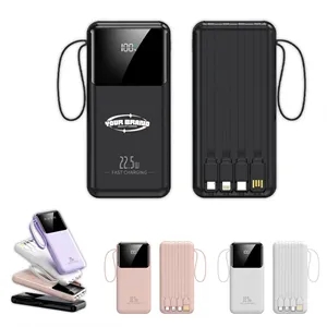 Slim Large Capacity Portable Power Bank with Built-in Cables