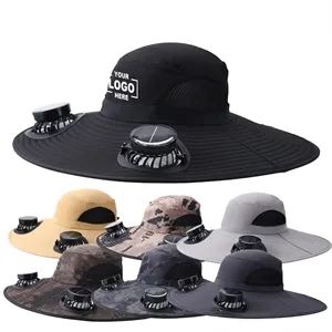 Wide Brim Sun Hat With 2 Solar Fan USB Charging