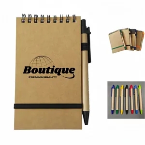 Eco Spiral Notebook With Recycled Pen And Elastic Closure | https://www.bestnamebadges.com
