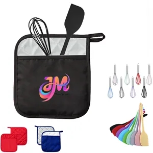 Kitchen Gift Set with Mitt, Spatula, Whisk