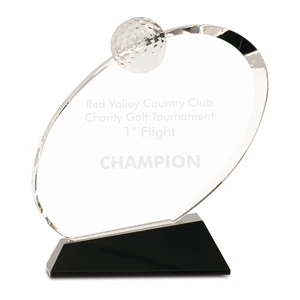 7 1/4" Clear Crystal Oblong Golf Award on Black Base