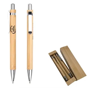 Bamboo Wooden Handle Ballpoint Pen Office Supplies Set