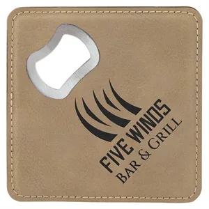 4"x4" Square Light Brown Coaster w/ Bottle Opener