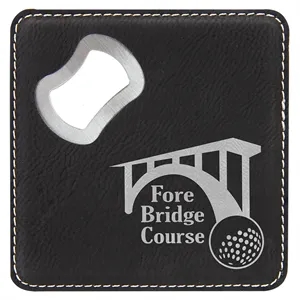 4"x4" Square Black/Silver Coaster w/ Bottle Opener