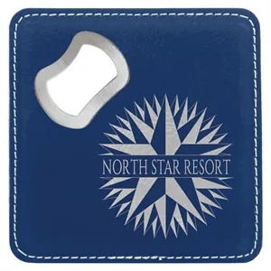 4"x4" Square Blue/Silver Coaster w/ Bottle Opener