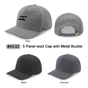 5 Panel Melton Wool Cap With Metal Buckle
