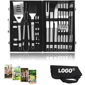 Durable 26 Piece Stainless Steel BBQ Grill Tool Set In Case