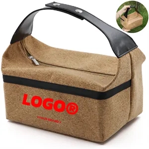 Eco friendly wood texture lunch bag with leather handle idea