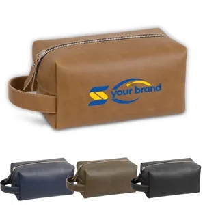 Large Capacity Leather Toiletry Makeup Bag with Handle