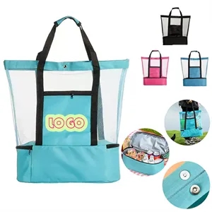 Mesh Insulated Picnic Beach Bag With Cooler Compartment