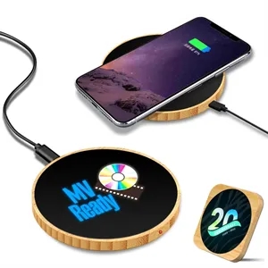 Bamboo Full Color Light-Up Logo Wireless Charger | https://www.bestnamebadges.com