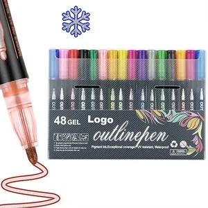 48 Colors Metallic Double Line Outline Pens Shimmer Markers