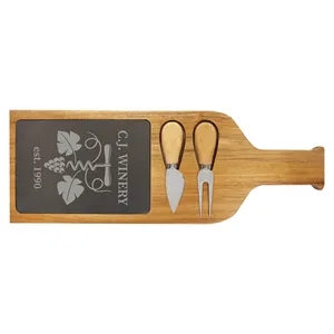 17 1/2" x 6" Acacia Wood/Slate Serving Board with Two Tools
