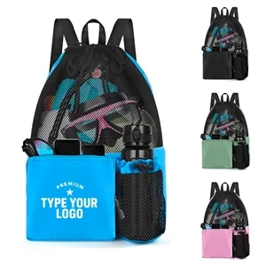 Beach Mesh Drawstring Bag Swim Backpack with Wet Pocket