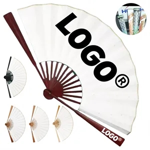 Eco Bamboo Fabric Folding Fan Portable And Reusable