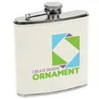 Stainless Steel White Leatherette Flask | https://www.bestnamebadges.com