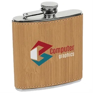 Stainless Steel Bamboo Leatherette Flask