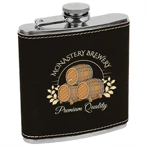 Stainless Steel Black/Silver Leatherette Flask