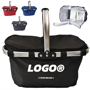 Portable Folding Picnic Basket Insulated Cooler With Handle