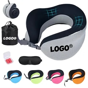 Memory Foam Travel Neck Pillow With Eye Mask Set