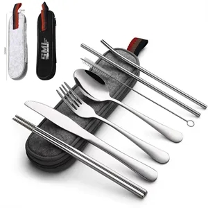 Portable Stainless Cutlery Flatware Set with Carrying Pouch