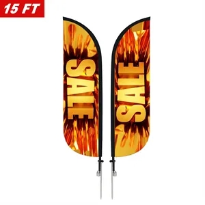 Large 15' Custom Feather Flag Kit Double Sided W/ Spike Base
