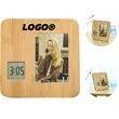Bamboo Digital Clock With Customizable Photo Frame | https://www.bestnamebadges.com
