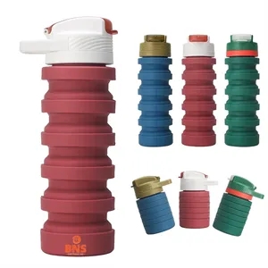 18oz Portable Folding Silicone Cup Water Bottles with Straw