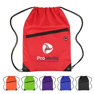 Nylon Drawstring Backpack With Zipper Pocket