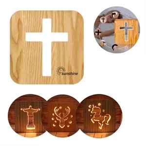 3D Illusion Jesus Cross Wooden Lamp