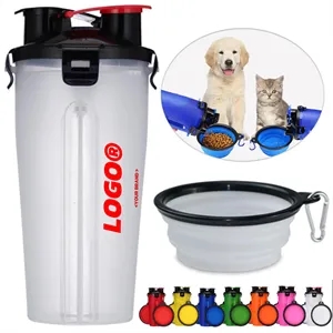 Pet Travel Water Food Bottle Portable Dispenser With Bowl