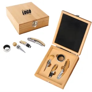 4-Piece Bamboo Wine Tool Set | https://www.bestnamebadges.com