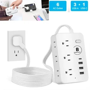 4ft Surge Protector Power Strip with 6 AC Outlet 3 USB | https://www.bestnamebadges.com