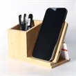 Bamboo Desk Organizer Wireless Charger With Phone Holder | https://www.bestnamebadges.com