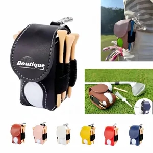 PU Leather Golf Ball Bag With Tee Organizer Carabiner Clip | https://www.bestnamebadges.com