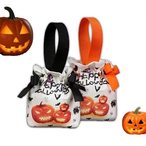 Halloween Canvas Pumpkin Tote Bag Candy Trick or Treat Prop