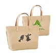 Compact Jute Tote with Leather Handles & Secure Closure | https://www.bestnamebadges.com