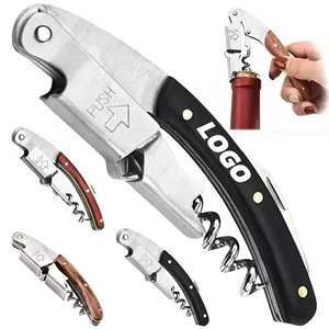 Wooden Handle Wine Opener with Stainless Steel Corkscrew