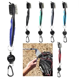 Golf Club Groove Cleaner Brush With Retractable Carabiner