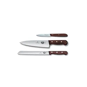 3pc Wood Handled Knife Set, Chef/ Bread/ Parer