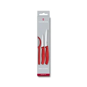 3-Piece Swiss Classic Paring Knife Set with Peeler, Red