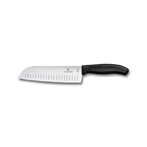 17cm Swiss Classic Santoku Knife, Straight, Fluted, Black