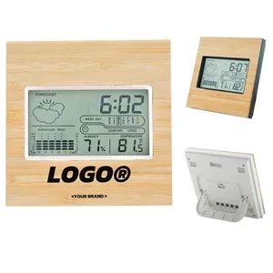 Wooden Frame Digital Weather Clock Temperature Humidity